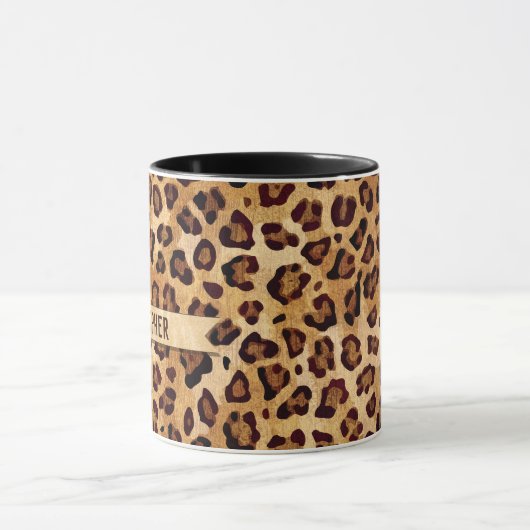 Rustic Texture Leopard Print Naam toevoegen Mok (Midden)