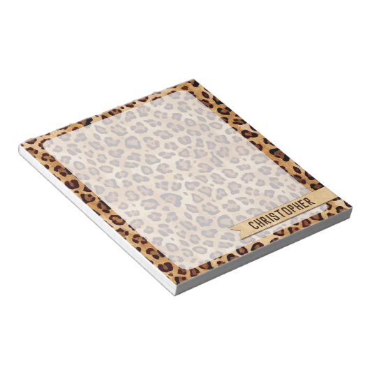 Rustic Texture Leopard Print Naam toevoegen Notitieblok (Schuin)