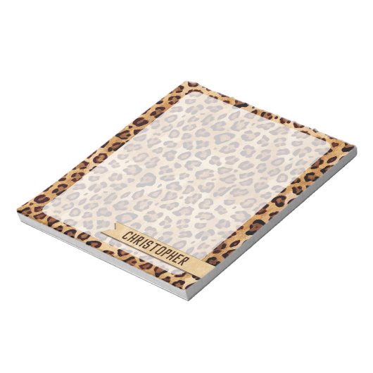 Rustic Texture Leopard Print Naam toevoegen Notitieblok (Linkerzijde)