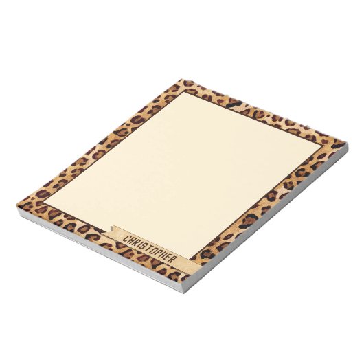 Rustic Texture Leopard Print Naam toevoegen Notitieblok (Linkerzijde)