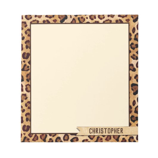 Rustic Texture Leopard Print Naam toevoegen Notitieblok (Voorkant)