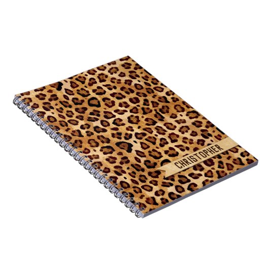Rustic Texture Leopard Print Naam toevoegen Notitieboek (Rechterzijde)