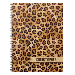 Rustic Texture Leopard Print Naam toevoegen Notitieboek