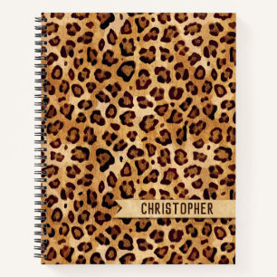 Rustic Texture Leopard Print Naam toevoegen Notitieboek