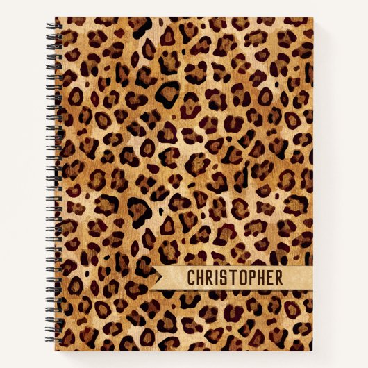 Rustic Texture Leopard Print Naam toevoegen Notitieboek (Voorkant)