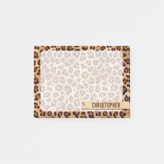 Rustic Texture Leopard Print Naam toevoegen Post-it® Notes (Voorkant)