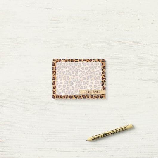 Rustic Texture Leopard Print Naam toevoegen Post-it® Notes (Op bureau)