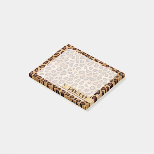 Rustic Texture Leopard Print Naam toevoegen Post-it® Notes (Schuin)