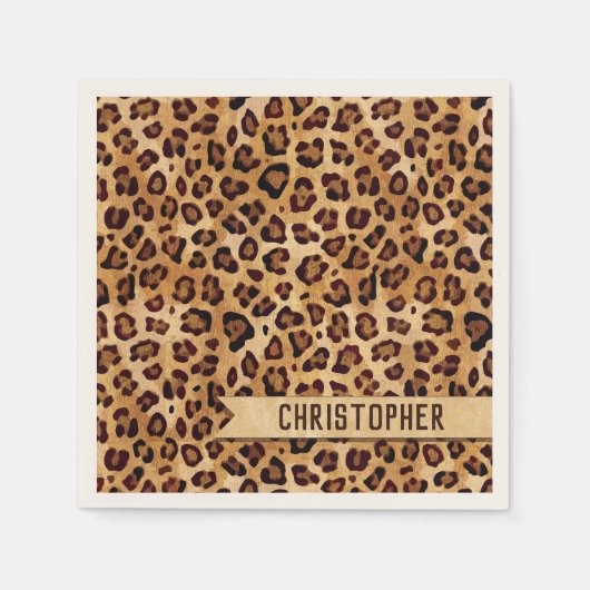 Rustic Texture Leopard Print Naam toevoegen Servet (Voorkant)