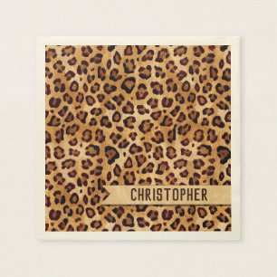 Rustic Texture Leopard Print Naam toevoegen Servet