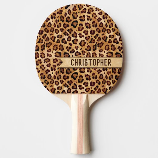 Rustic Texture Leopard Print Naam toevoegen Tafeltennisbatje (Voorkant)