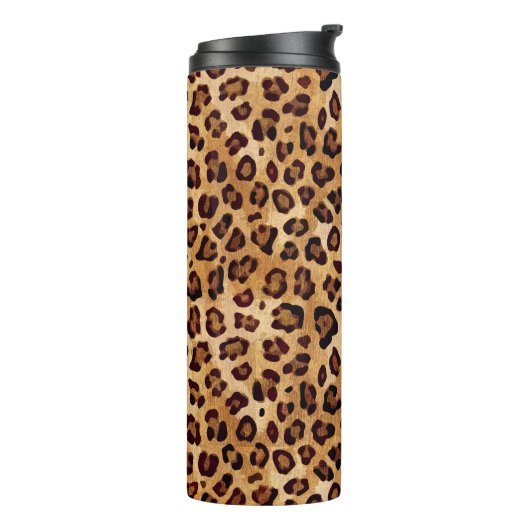 Rustic Texture Leopard Print Naam toevoegen Thermosbeker (Gedraaid links)