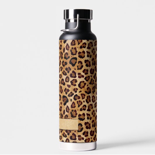 Rustic Texture Leopard Print Naam toevoegen Waterfles (Rechts)