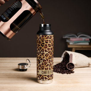 Rustic Texture Leopard Print Naam toevoegen Waterfles
