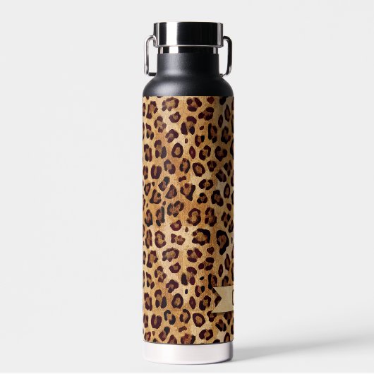 Rustic Texture Leopard Print Naam toevoegen Waterfles (Voorkant)