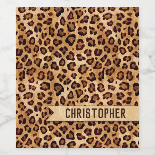 Rustic Texture Leopard Print Naam toevoegen Wijn Etiket (Enkel label)