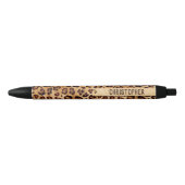 Rustic Texture Leopard Print Naam toevoegen Zwarte Inkt Pen (Voorkant)