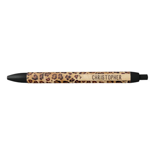 Rustic Texture Leopard Print Naam toevoegen Zwarte Inkt Pen (Voorkant)