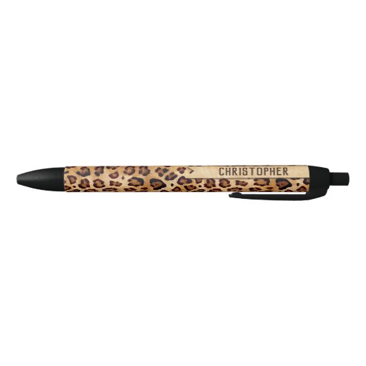 Rustic Texture Leopard Print Naam toevoegen Zwarte Inkt Pen (Bodem)