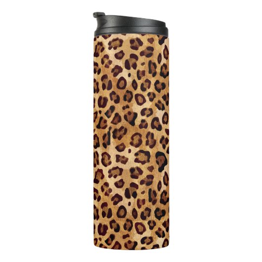 Rustic Texture Leopard Print Thermosbeker (Geroteerd rechts)