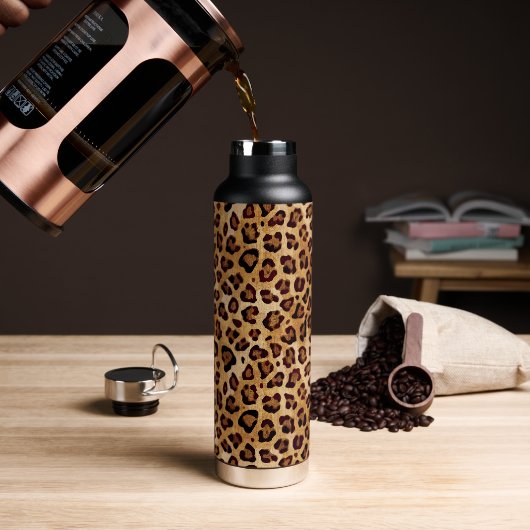 Rustic Texture Leopard Print Waterfles (Koffie)