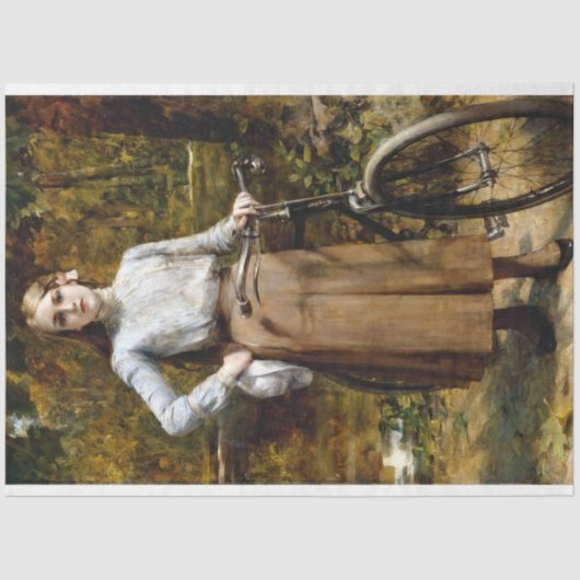Rustic Texture Woman Bicycle Tissuepapier (Voorkant)