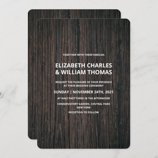 Rustic Textured Wooden Wedding Invitation Kaart (Voorkant / Achterkant)
