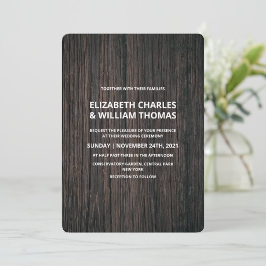 Rustic Textured Wooden Wedding Invitation Kaart (Staand voorkant)