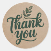 Rustic Thank You Sticker – Minimal Botanical Kraft (Voorkant)