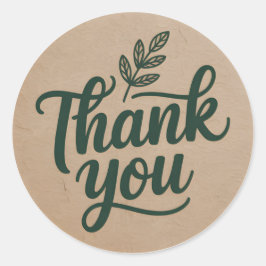 Rustic Thank You Sticker – Minimal Botanical Kraft