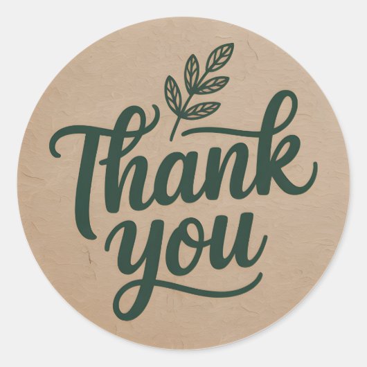 Rustic Thank You Sticker – Minimal Botanical Kraft (Voorkant)