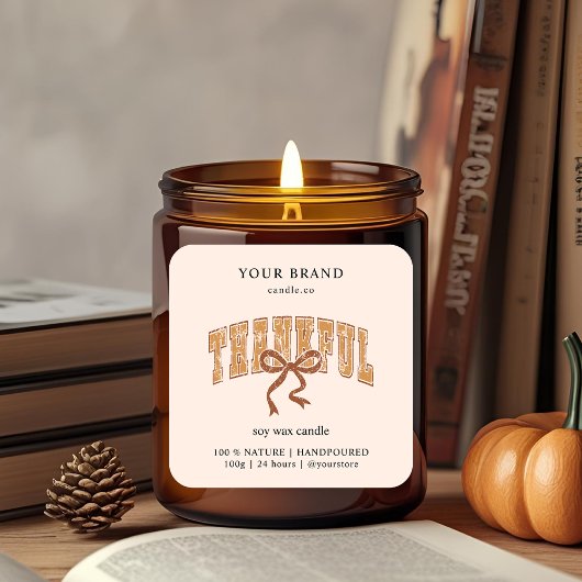Rustic Thankful Candle Label | Custom