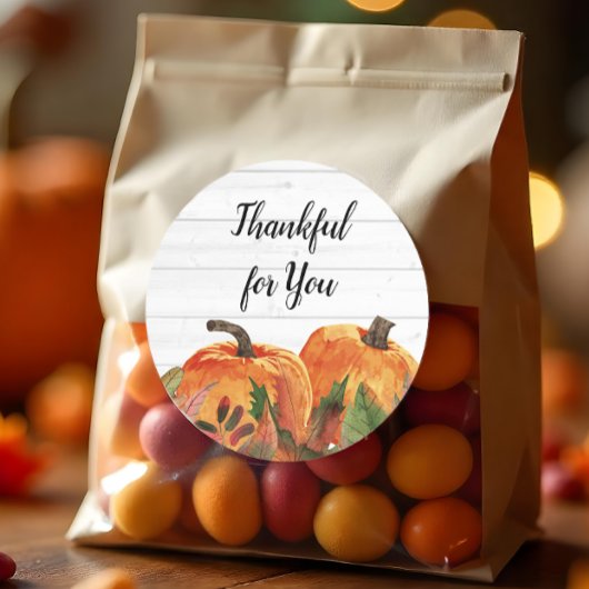 Rustic Thankful for You Waterverf Pumpkins Ronde Sticker