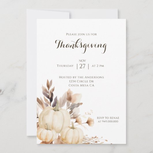 Rustic Thanksgiving-diner Pompoen Kaart (Voorkant)