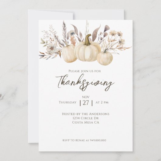 Rustic Thanksgiving-diner Pompoen  Kaart (Voorkant)