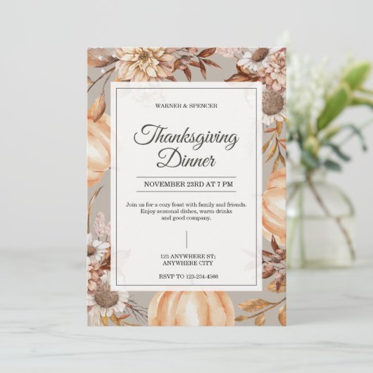 Rustic Thanksgiving Dinner Invitation Kaart (Staand voorkant)