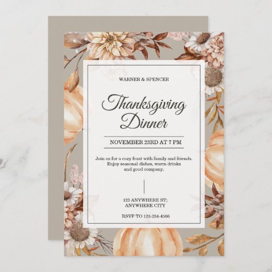 Rustic Thanksgiving Dinner Invitation Kaart (Voorkant / Achterkant)