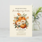 Rustic Thanksgiving Dinner Pompoen Uitnodiging,Vri Kaart (Staand voorkant)