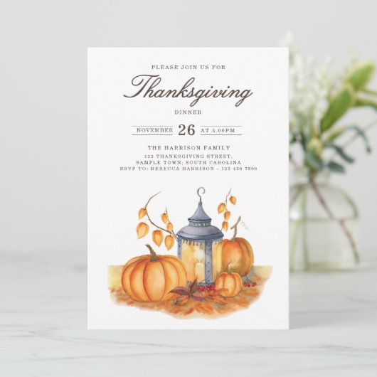 Rustic Thanksgiving Dinner Pumpkin Invitation Kaart (Staand voorkant)