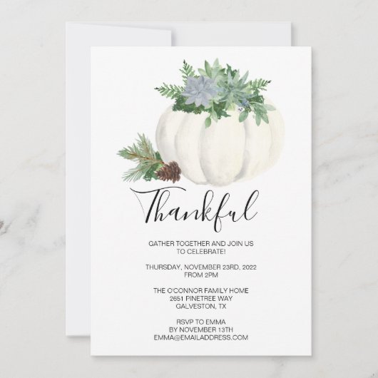 Rustic Thanksgiving Fall Succulent Pompoen Diner Kaart (Voorkant)