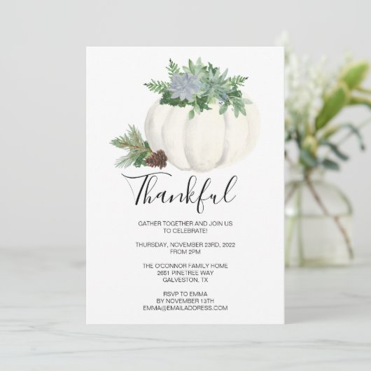 Rustic Thanksgiving Fall Succulent Pompoen Diner Kaart (Staand voorkant)