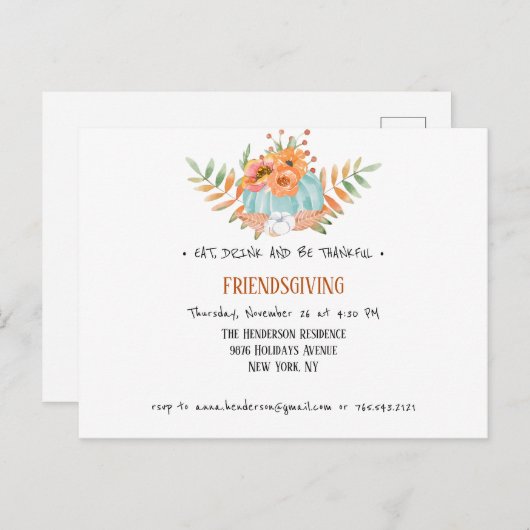 Rustic Thanksgiving Invitation Briefkaart. Uitnodiging Briefkaart (Voorkant / Achterkant)