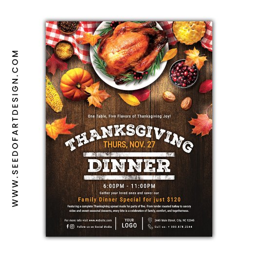 Rustic Thanksgiving Restaurant Dinner Special Flyer