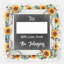 Rustic Thanksgiving Zonnebloem Naar / Vanaf Schrij Vierkante Sticker