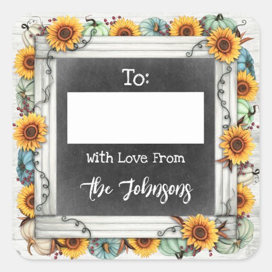 Rustic Thanksgiving Zonnebloem Naar / Vanaf Schrij Vierkante Sticker (Voorkant)