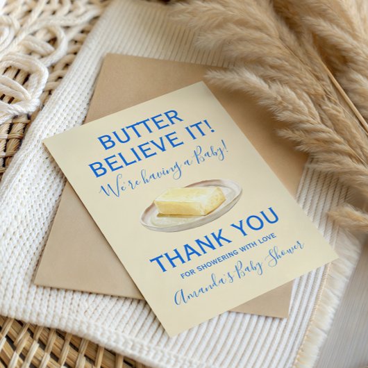 Rustic Theme Butter Yellow Blue Baby Shower Bedankkaart