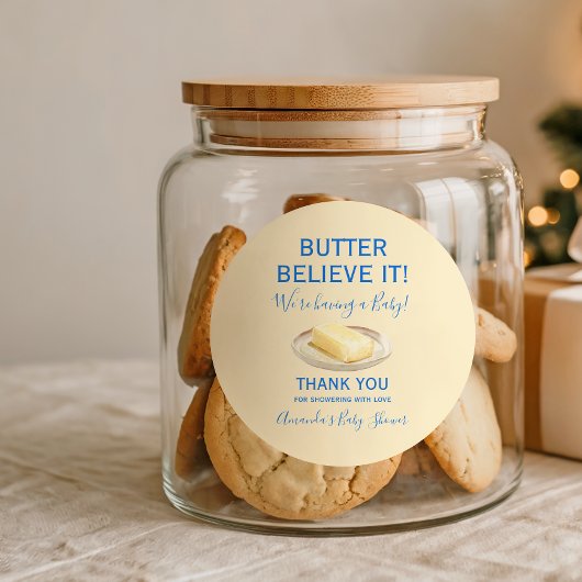 Rustic Theme Butter Yellow Blue Baby Shower Ronde Sticker