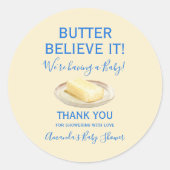 Rustic Theme Butter Yellow Blue Baby Shower Ronde Sticker (Voorkant)
