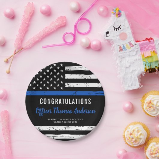Rustic Thin Blue Line Police Graduparty Papieren Bordje (Feest)