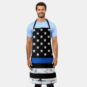 Rustic Thin Blue Line Police Officer BBQ Schort (Gedragen)